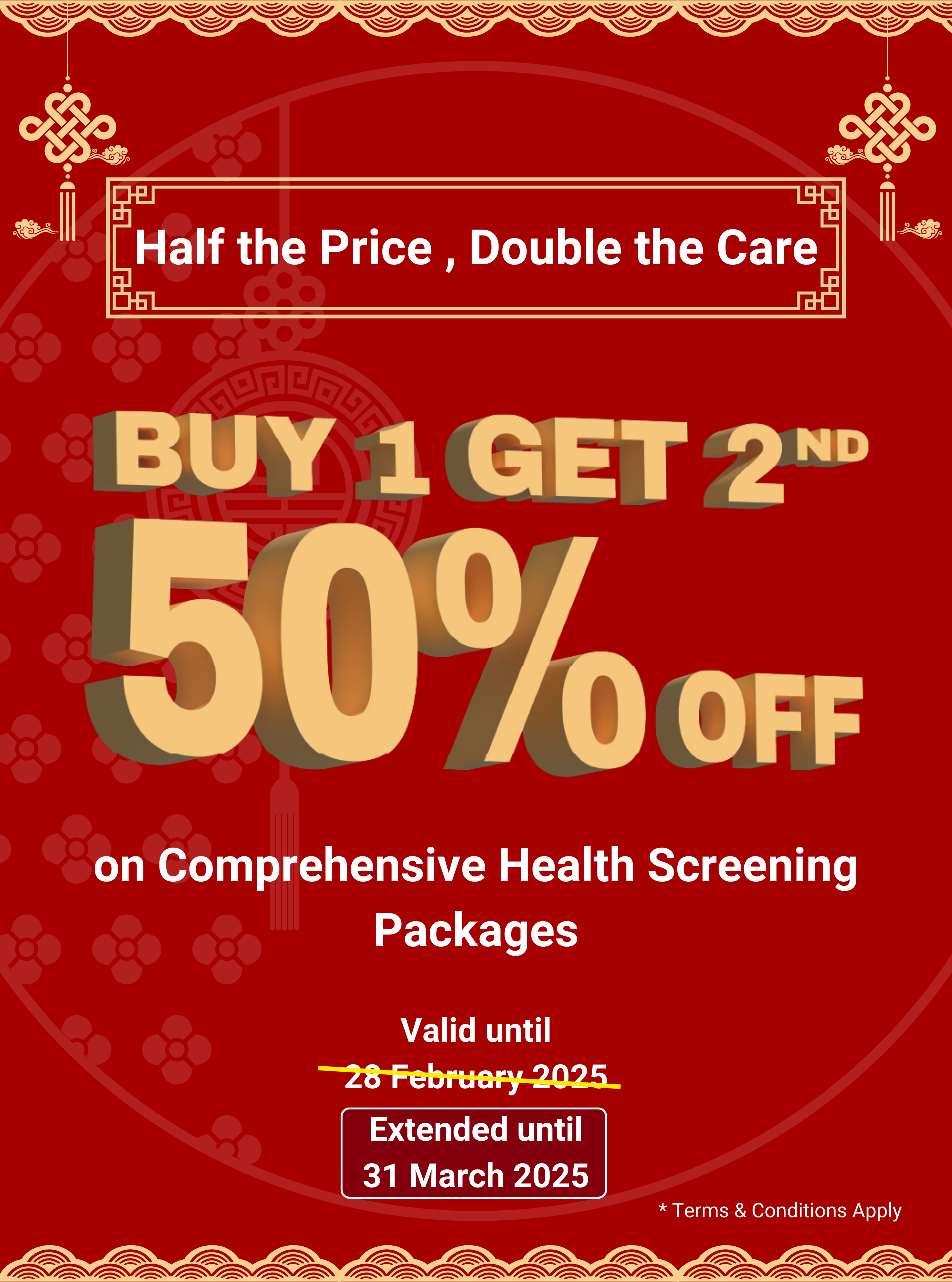 Buy 1 get 2nd 50% off on Comprehensive Health Screening Packages